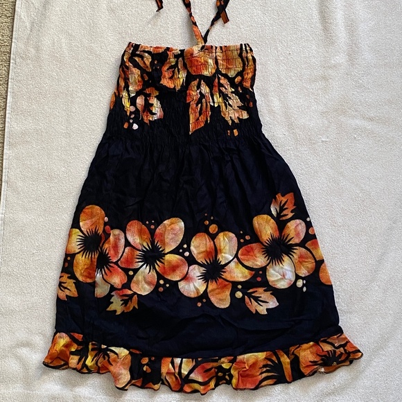 Black Halter Dress with Vibrant Floral Pattern - Picture 1 of 3